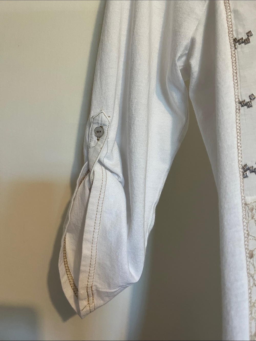 Ivory Embroidered Patchwork Button-Down Blouse - Picture 2 of 8